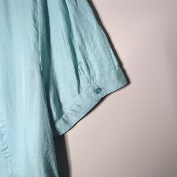 Banana Republic Silk Cotton Ruffle Teal Short Sleeve Button Top Size XL - Picture 6 of 9